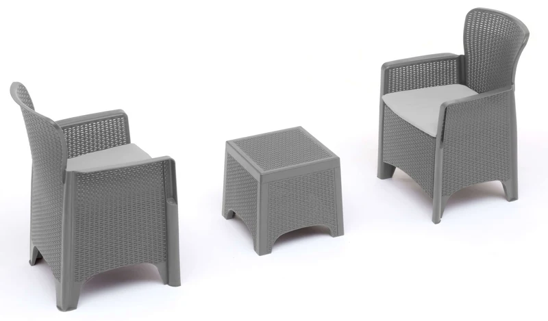 Set Salotto da Giardino in Resina 2 Poltrone e Tavolino Taddei Idro Grigio Scuro