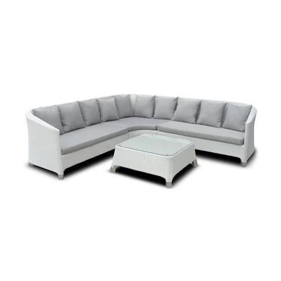 Set Salotto da Giardino in PVC Rattan Divano 6 Posti e Tavolino Taddei Naos Bianco
