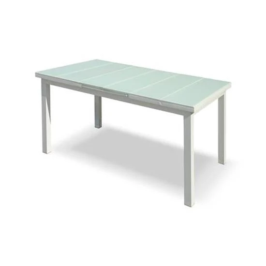Tavolo da Giardino Estensibile Rettangolare in Alluminio con Top in Vetro Taddei Matar 150 Bianco