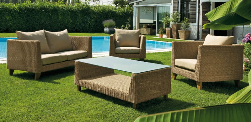 Set da Giardino Divano 2 Poltrone e Tavolino in Wicker Ranieri Honolulu