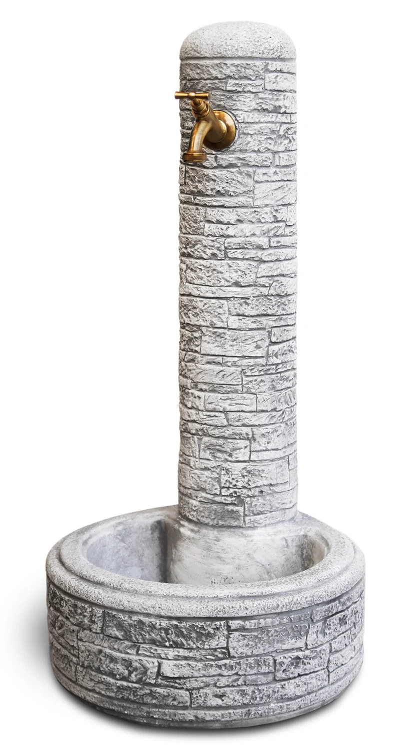 Fontana da Giardino Senza Rubinetto in Cemento Granulato di Marmo Brumano Grigio