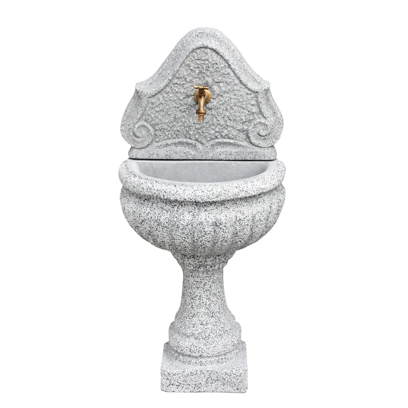 Fontana a Parete da Giardino Senza Rubinetto in Cemento Granulato di Marmo Oglio Bianco/Nero