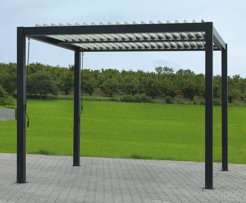 Pergola da Giardino 3x3m in Alluminio Telo Retrattile Manuale Nero