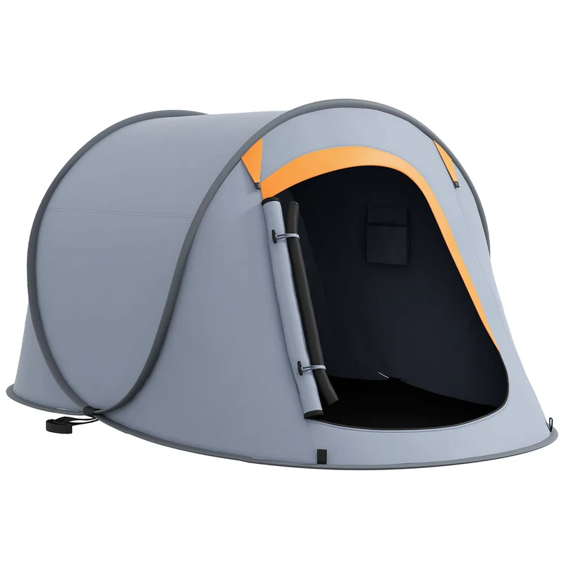 Tenda da Campeggio Pop Up Impermeabile Singola 245x148x105 cm Finestra a Rete Grigio