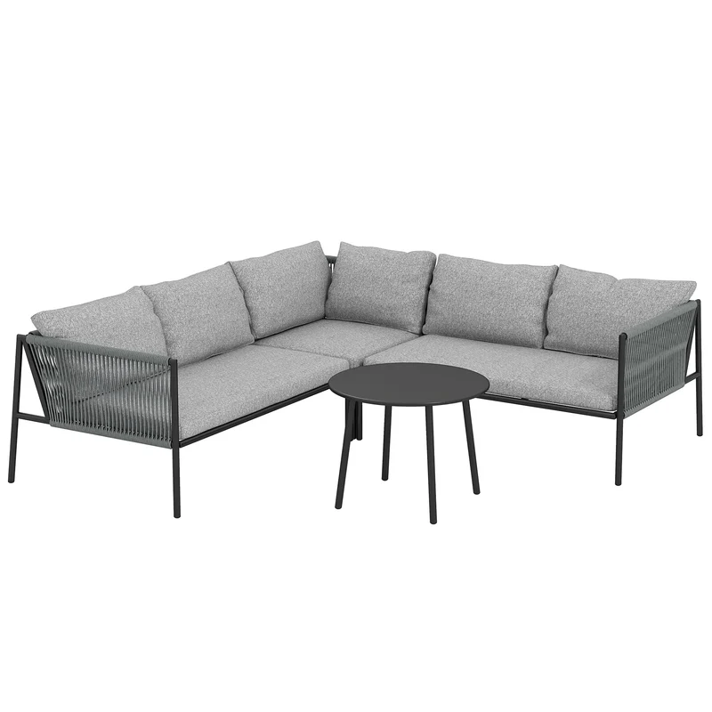 Salotto da Giardino con Divano Angolare Modulabile e Tavolino da Caffè in Rattan Grigio