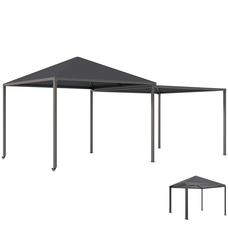 Gazebo da Giardino Estensibile 295-560x295x275 cm Copertura in Poliestere UPF30+ con Ruote Grigio