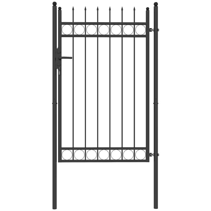 Cancello da Giardino a 2 Paletti con Maniglia 105x204 cm con Lucchetto e 3 Chiavi in Acciaio Zincato Nero