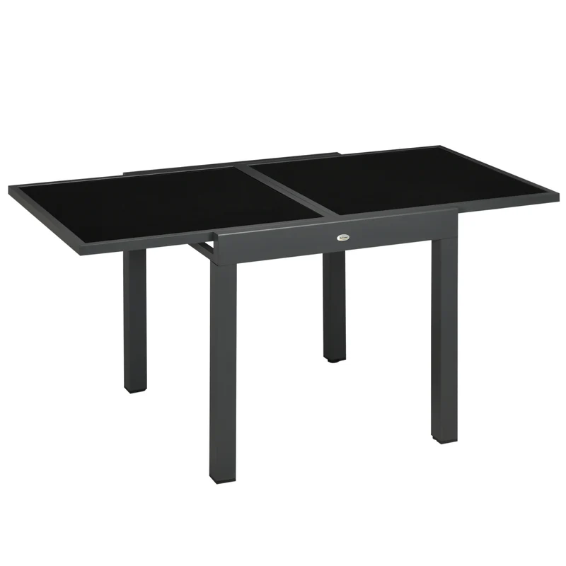 Tavolo Allungabile da Giardino 80-160x80x75 cm con Piano in Vetro e Alluminio Nero
