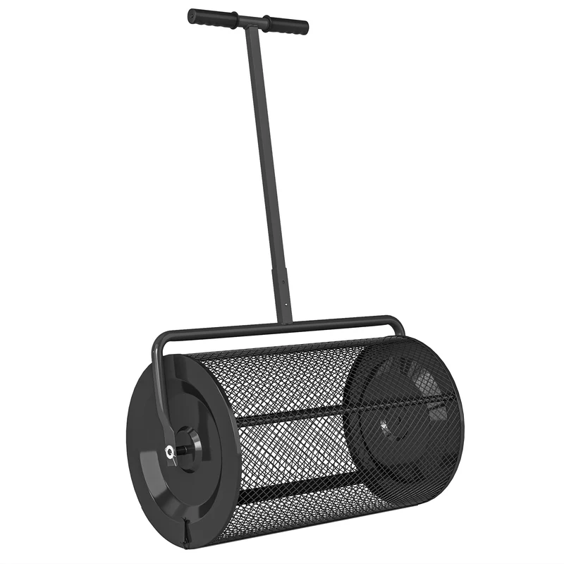 Carrello Spandiconcime da 75L 70x40x112 cm con Manico Regolabile a T in Metallo Nero
