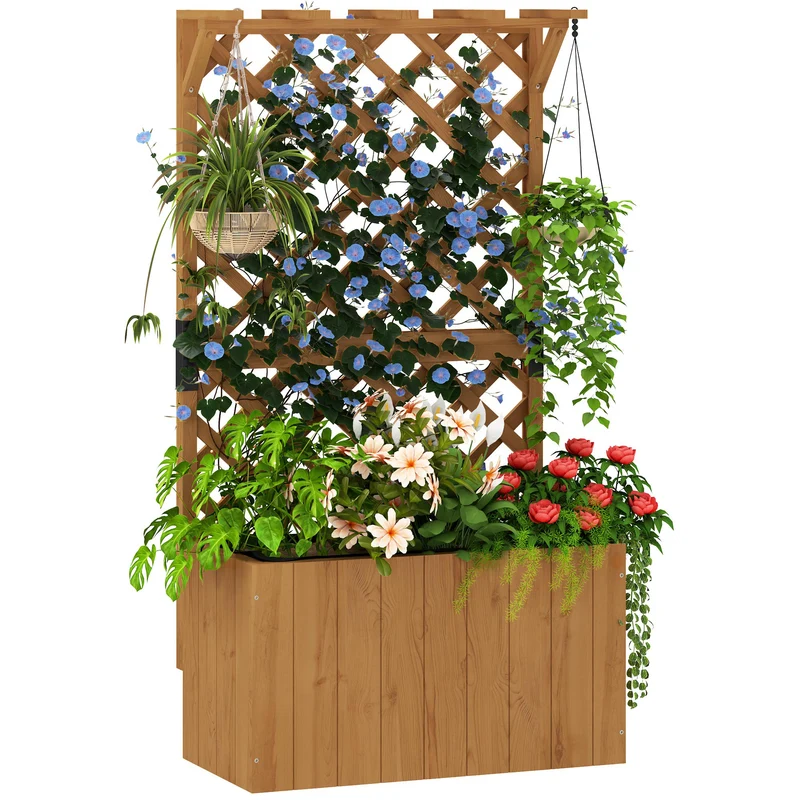 Letto per Orto Rialzato con Traliccio per Rampicanti e Pergola Superiore 64x33x122 cm in Legno di Abete
