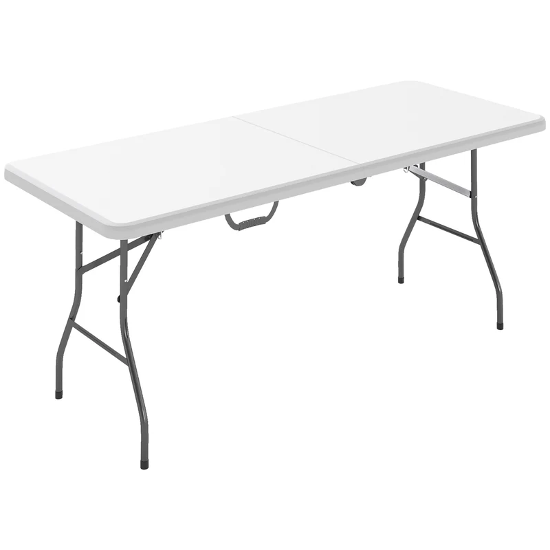 Tavolo da Giardino Pieghevole 180x74x74 cm con Maniglia in Acciaio e Plastica Bianco
