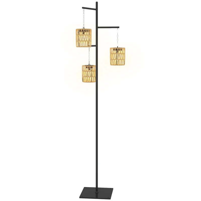 Lampada Solare da Esterno in stile Boho 45x45x178 cm in Rattan PE e Acciaio Nero e Giallo