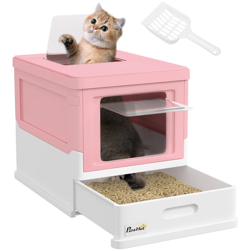 Lettiera Chiusa per Gatti 47,5x35,5x36,7 cm 2 Porte e Vassoio Estraibile in PP Rosa e Bianco