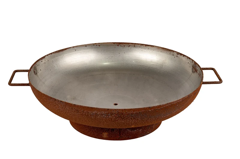 Braciere a Legna Ø55x17 cm Elegante con Manici in Acciaio Effetto Ruggine