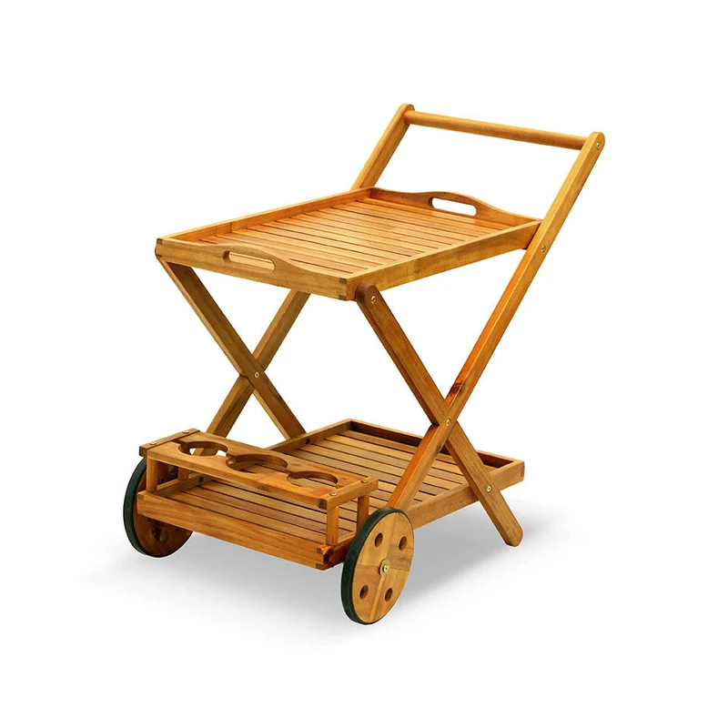 Carrello Portavivande da Giardino Pieghevole in Legno Acacia con Supporto Bottiglie Taddei
