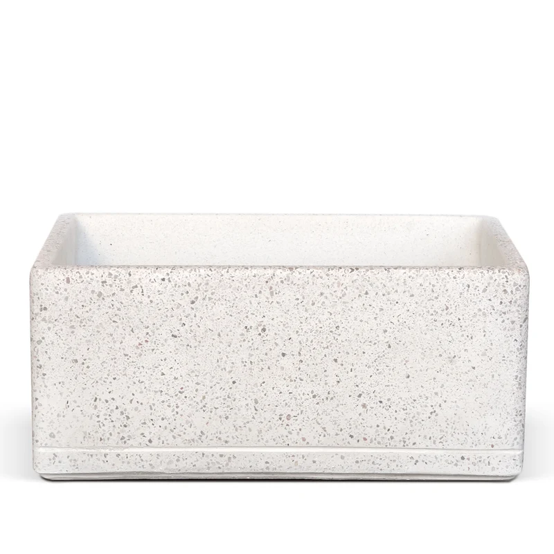 Lavello da Giardino Senza Rubinetto 45x30x20 cm in Cemento e Granulati di Marmo Rodi-TZ Bianco Terrazzo