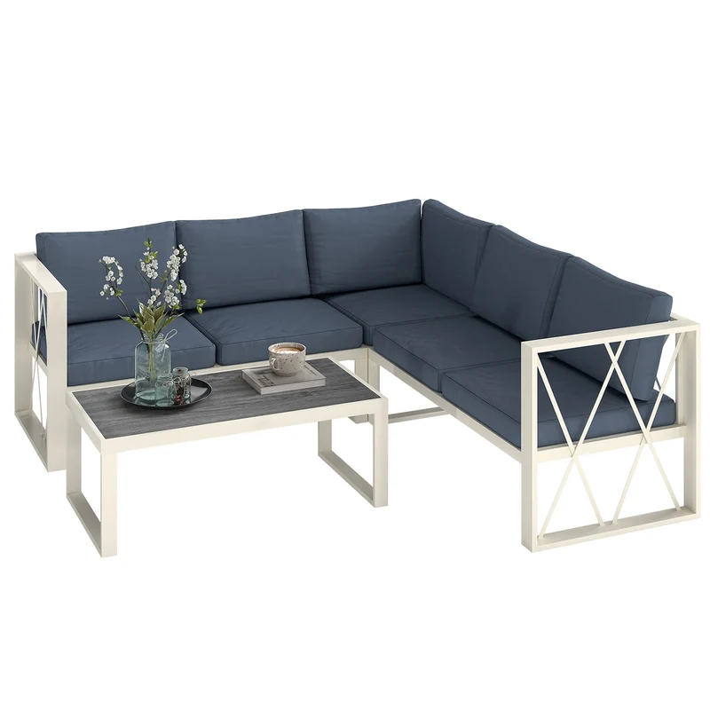 Set Salotto da Giardino Angolare Poltrona Reclinabile 2 Divanetti con Cuscini e Tavolino Grigio