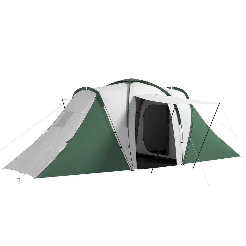 Tenda da Campeggio 555x225x190 cm per 4-6 Persone con 2 Camere Grigio e Verde