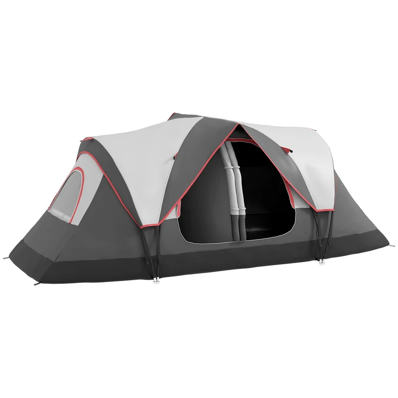 Tenda da Campeggio 450x215x180 cm 6 Posti con 2 Stanze Separate Grigio
