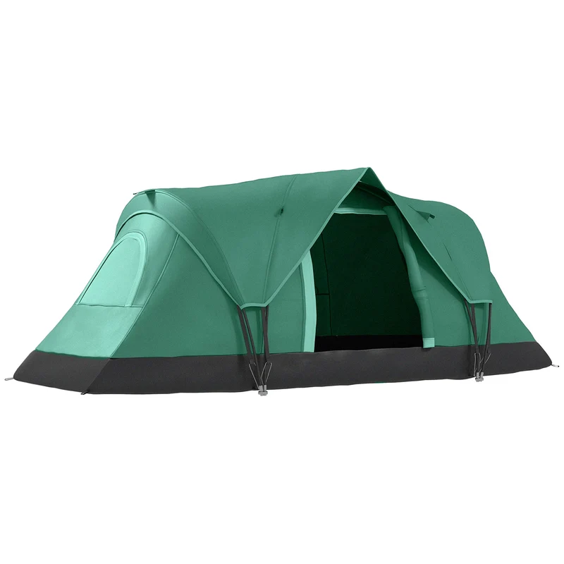 Tenda da Campeggio Idrorepellente 455x230x180 cm 6 Posti con Protezione UV e Pali in Fibra di Vetro Verde