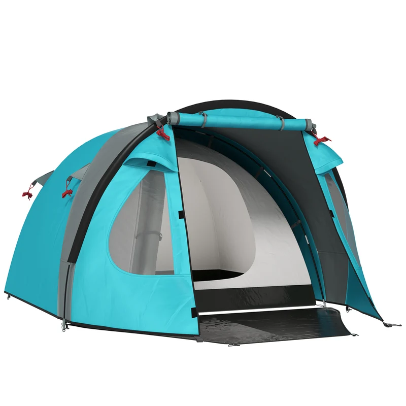 Tenda da Campeggio per 3 Persone Impermeabile con Camera e Veranda Azzurro