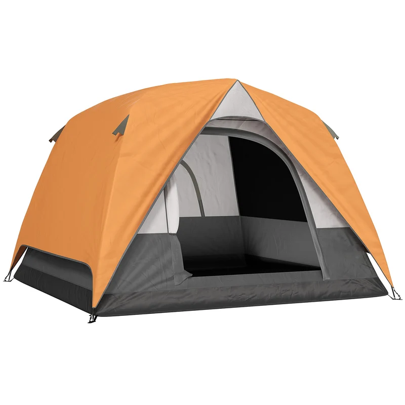 Tenda da Campeggio per 3 Persone Impermeabile 200x200x135H cm Impermeabile con Tasca e Gancio per Lanterna Arancione
