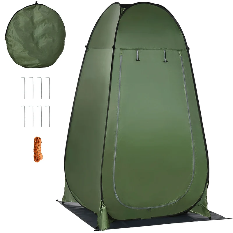 Tenda da Doccia Pop Up Impermeabile 126x124x189 cm con Porta a Cerniera Verde Scuro