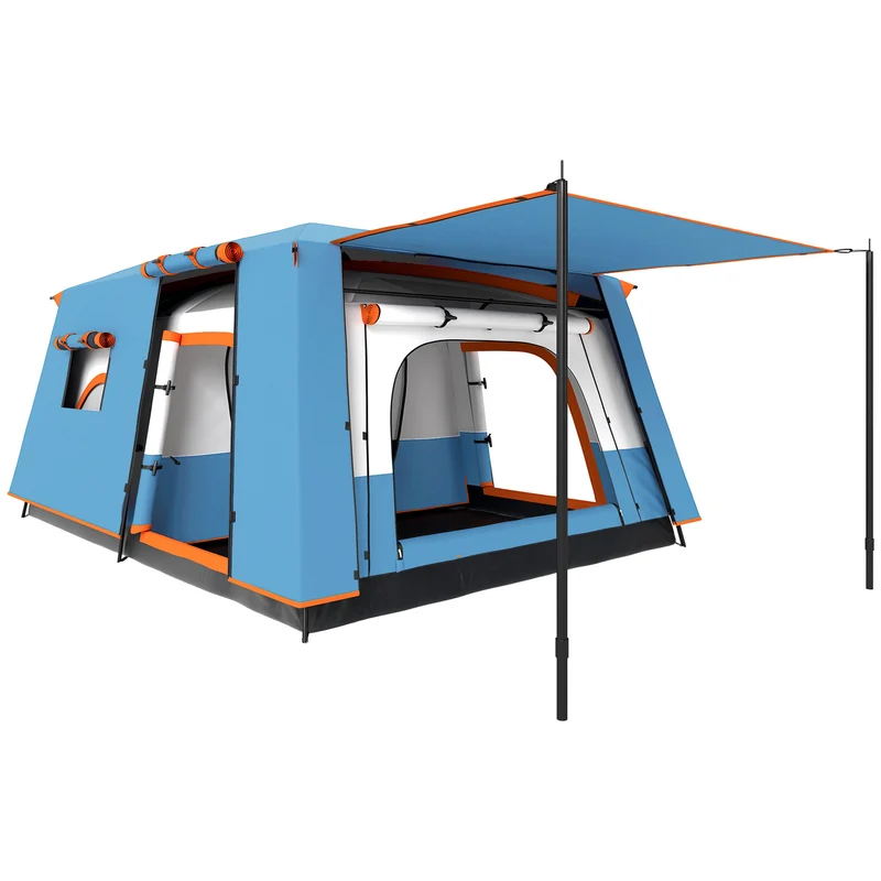 Tenda da Campeggio Impermeabile e UPF 30+ 430x305x195 cm per 4-6 Persone con 2 Stanze Blu