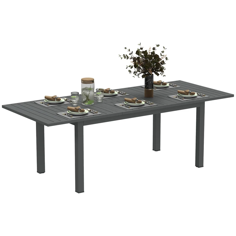 Tavolo da Giardino Allungabile Meccanismo a Farfalla 160-220x90x73 cm per 6-8 Persone in Alluminio Grigio
