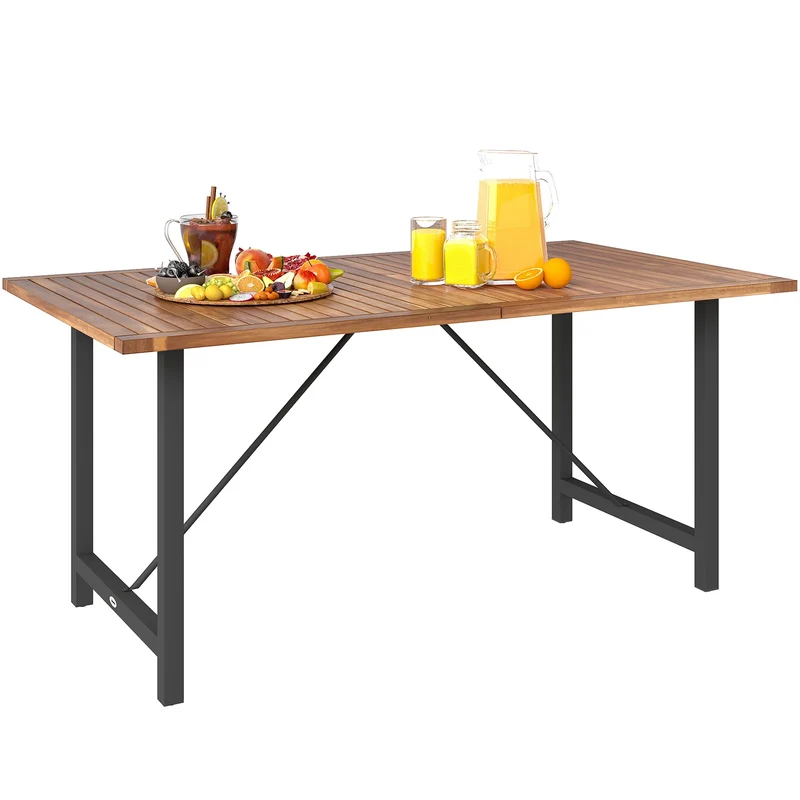 Tavolo da Giardino 160x90x75 cm Piano a Doghe in Legno di Acacia Gambe in Acciaio Colore Teak