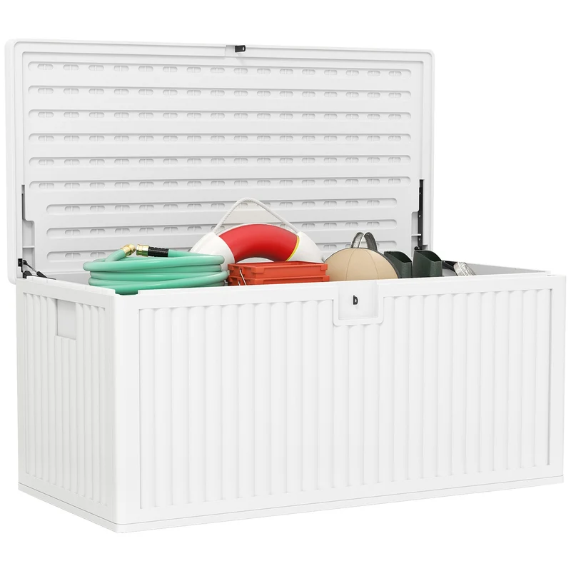 Baule da Esterno 140x68x68 cm Capacità 140L in PE Impermeabile e Scanalato Bianco