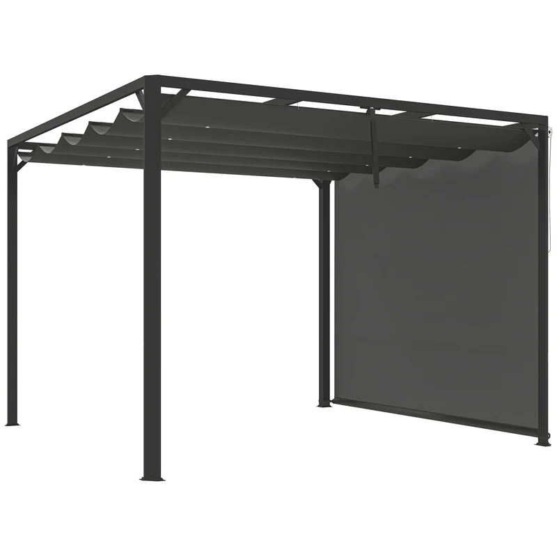 Gazebo Pergola da Giardino 300x300x227 cm con Telo Retrattile e Tenda a Rullo Grigio Scuro
