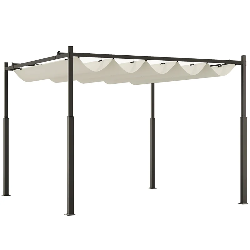Gazebo Pergola da Giardino 298x298x230 cm con Telo Retrattile Bianco Crema