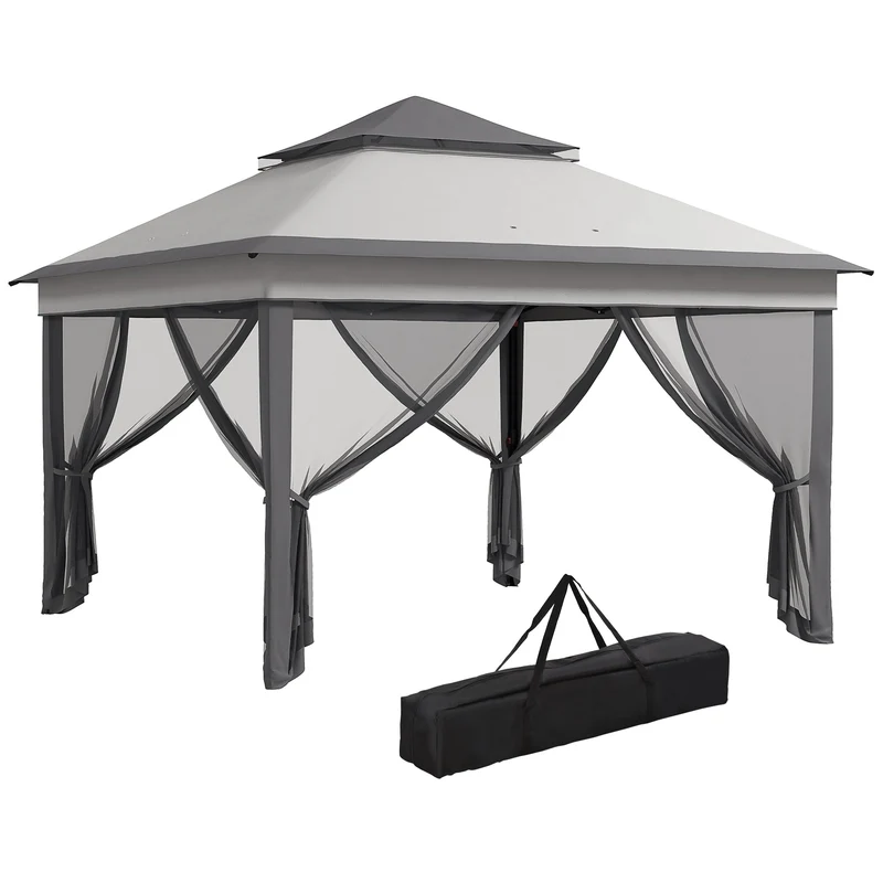 Gazebo da Giardino 326x326x272 cm Altezza Regolabile e Zanzariere Grigio Chiaro e Scuro