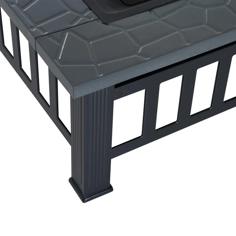 Braciere da Giardino 81x81x46 cm con Coperchio e Copertura Antipioggia