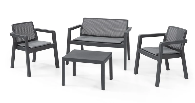Set da Giardino Divano 2 Poltrone e Tavolino in Resina Keter Emily Lounge Antracite