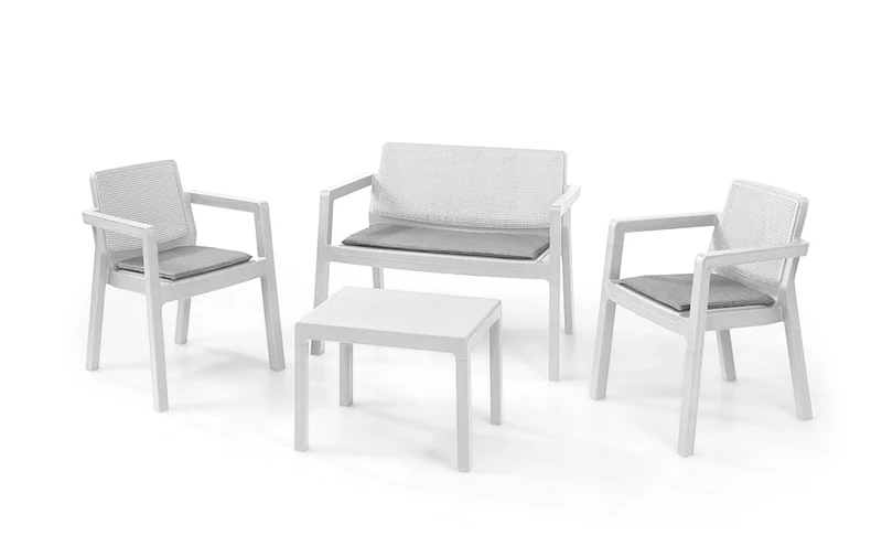 Set da Giardino Divano 2 Poltrone e Tavolino in Resina Keter Emily Lounge Bianco