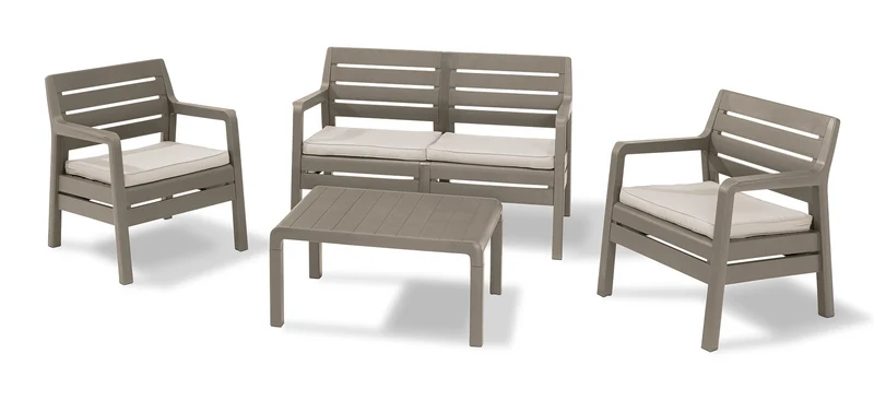 Set da Giardino Divano 2 Poltrone e Tavolino in Resina Keter Delano Lounge Cappuccino