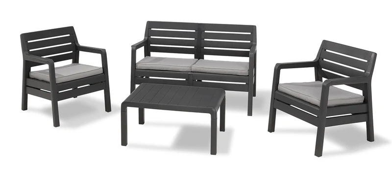 Set da Giardino Divano 2 Poltrone e Tavolino in Resina Keter Delano Lounge Antracite