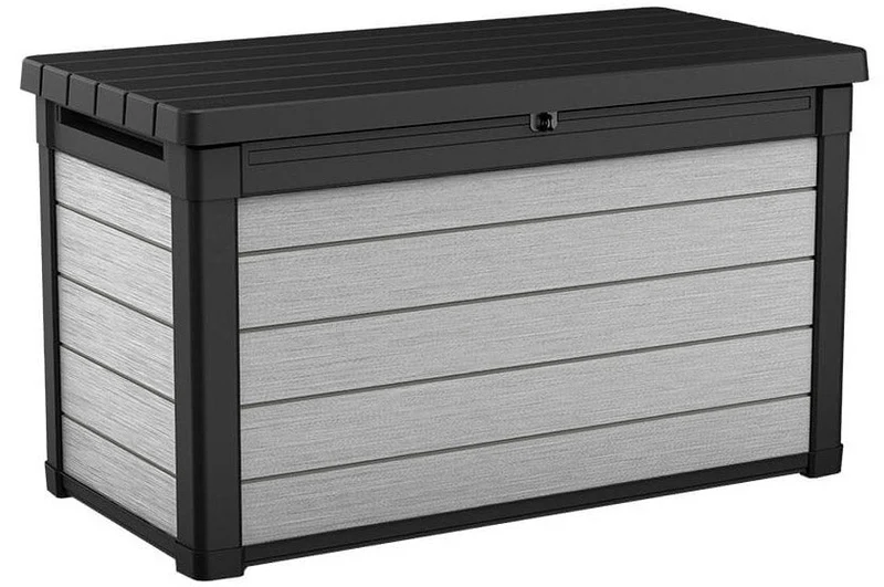 Baule Cassapanca da Esterno 122,9x62,1x70,6 cm in Resina Effetto Legno Keter Denali Grigio