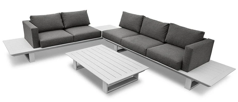 Set da Giardino Divano Angolare e Tavolino in Alluminio Bianco e Grigio