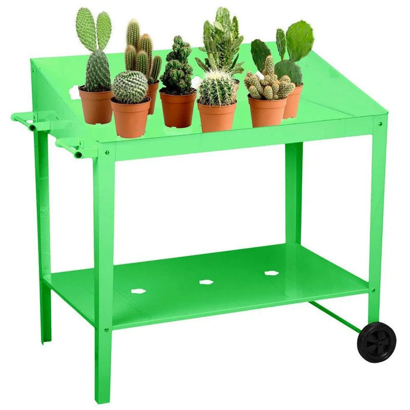 Fioriera Orto Rialzato da Giardino 97x56x90 cm in Metallo con Ruote Verde