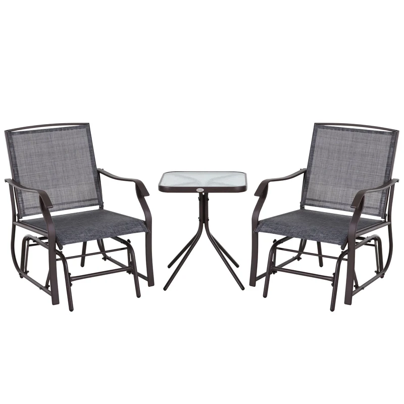 Set Salotto da Giardino in Acciaio 2 Sedie e Tavolino Marrone e Grigio