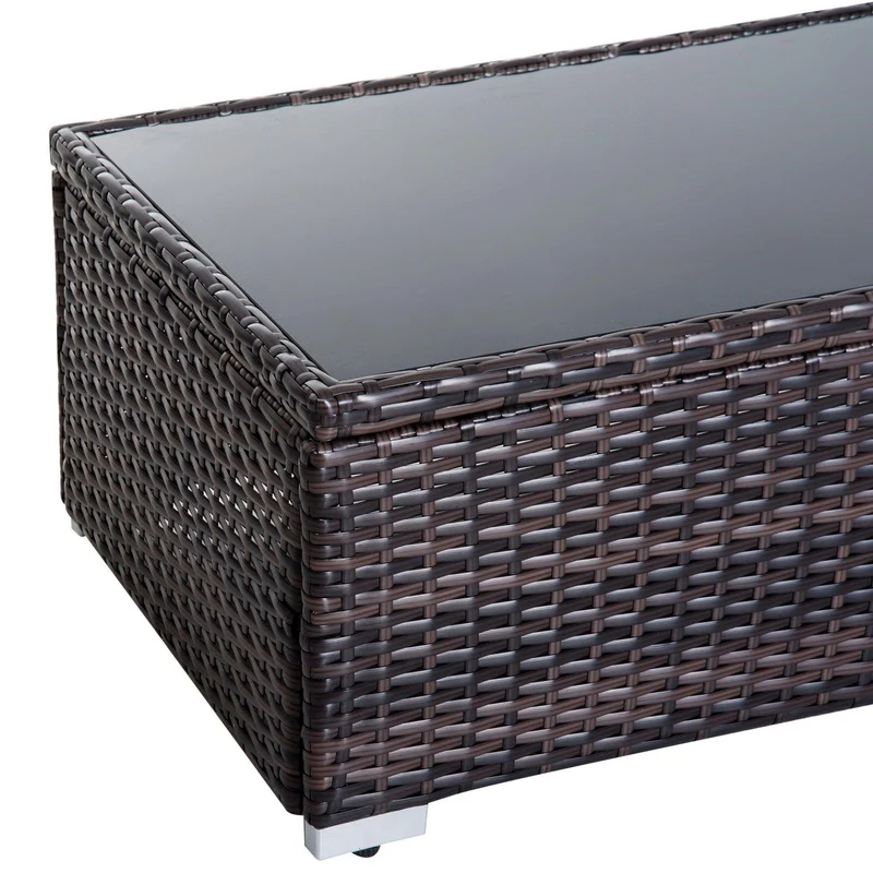 Set Salotto da Giardino in Rattan Sintetico Divano Poltrona Pouf e Tavolino Marrone