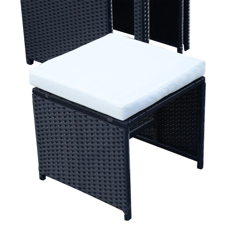Set Salotto da Giardino in Rattan Sintetico 2 Poltrone Tavolo e 2 Poggiapiedi Nero