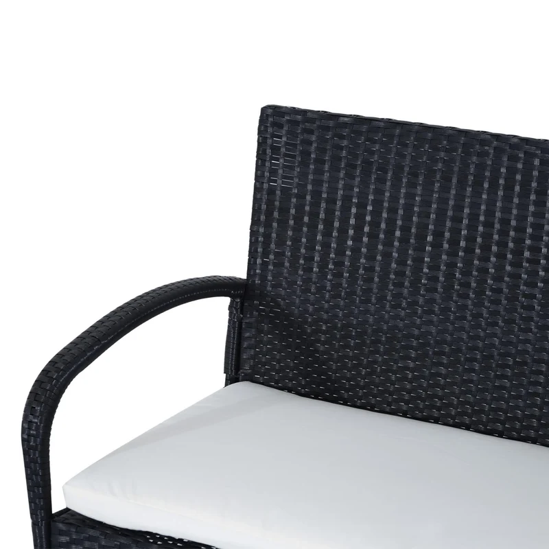 Set Salotto da Giardino in Rattan Sintetico Divano 2 Poltrone e Tavolino Nero