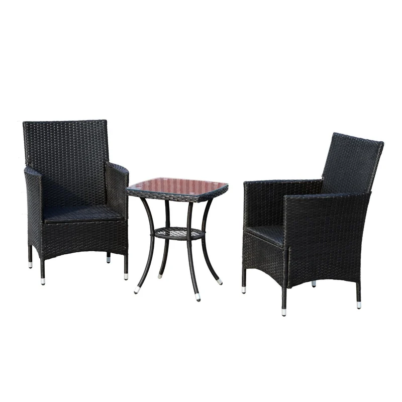 Set Salotto da Giardino in Rattan Sintetico 2 Poltrone e Tavolino Nero