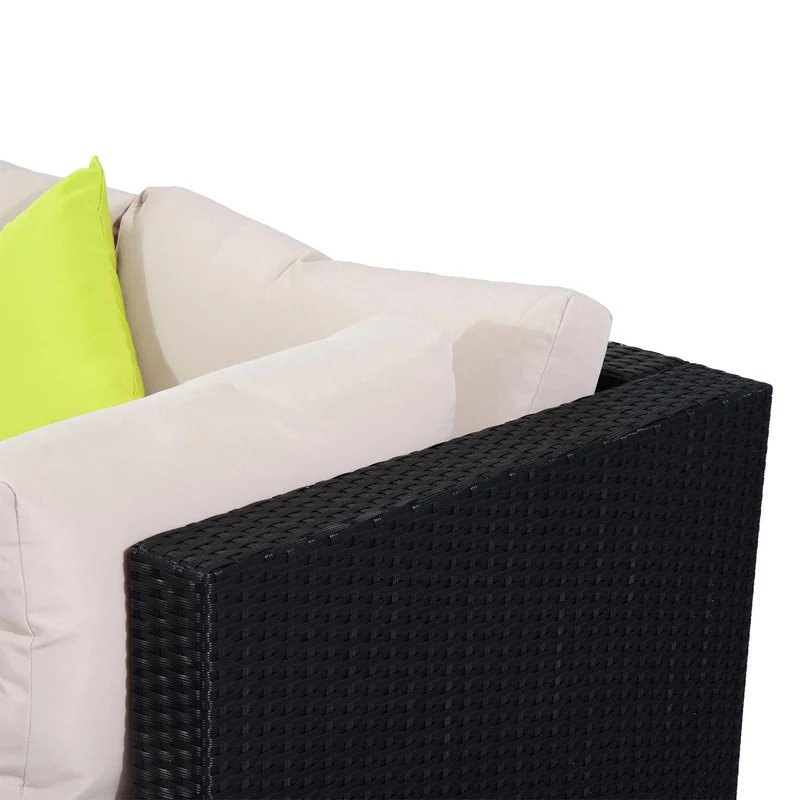 Set Salotto da Giardino in Rattan Sintetico 7 Pezzi Divano e Tavolino con Cuscini Nero