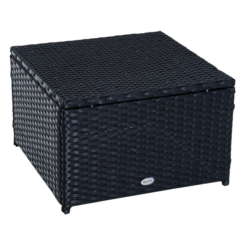 Set Salotto da Giardino in Rattan Sintetico Divano Pouf e Tavolino con Cuscini Nero