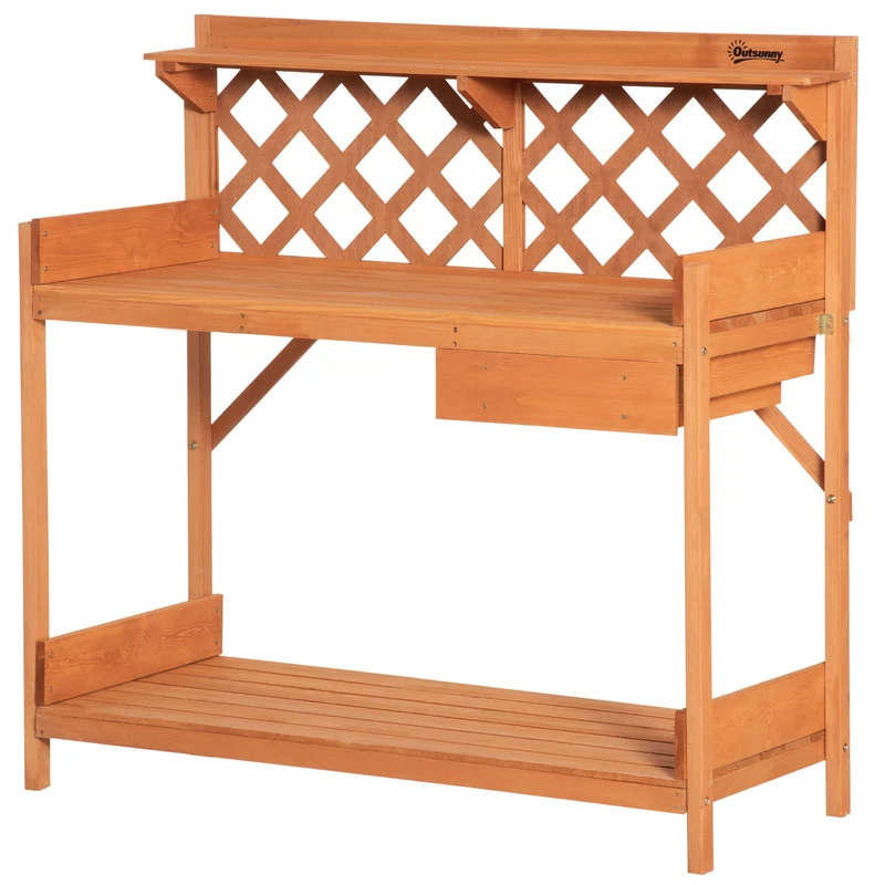 Tavolo per Giardinaggio 111.8x50.3x112.3 cm in Legno di Abete con Griglia Arancione